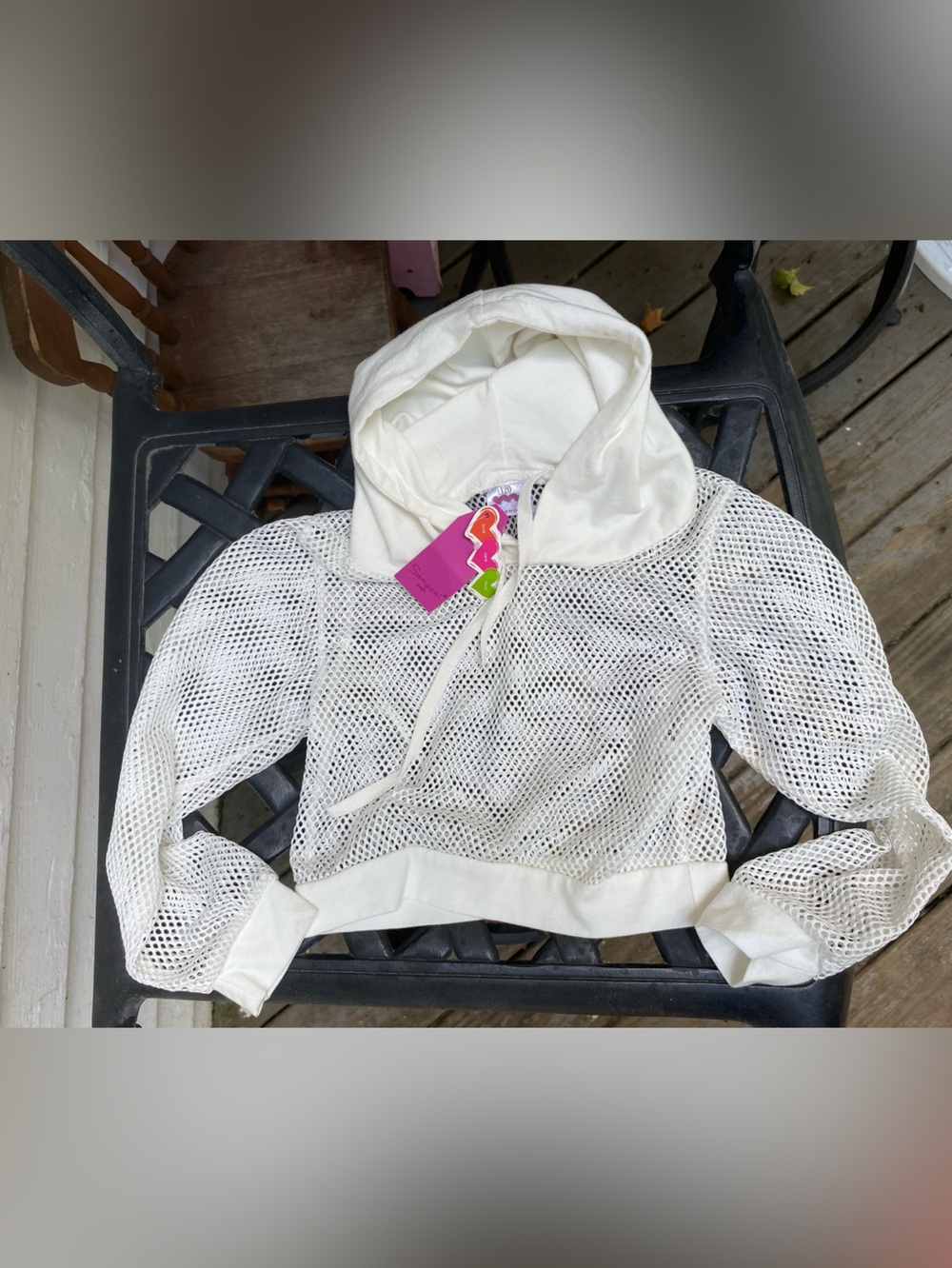 Kids White Mesh Hoodie Coverup with Hood